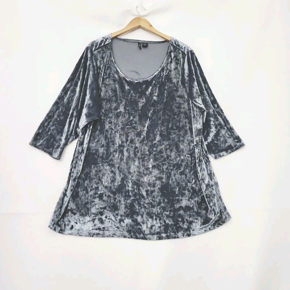 Cynthia Rowley Shirt Womens 3X Blue Crushed Velvet Soft Flowy Tunic Top‎ Scoop